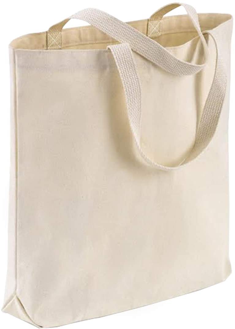 TBF 12-Pack Heavy Duty Sturdy Canvas Tote Bags with Handles - Reusable Natural Grocery Shopping Bags Blank Cloth Fabric for DIY, Crafts - 15x15x3 - Image 1