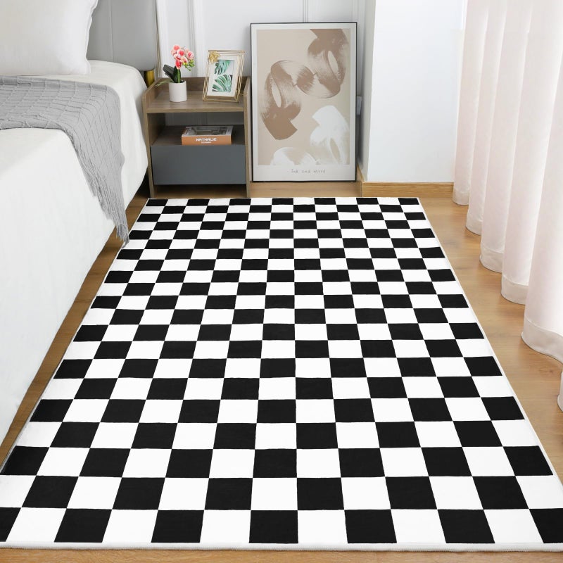 Terrug Black and White Checkered Rug for Bedroom,4x6 Area Rugs Washable with Non Slip for Living Room,Soft Low Pile Stain Resistance Retro Carpet for Dorm Kids Room - Image 2