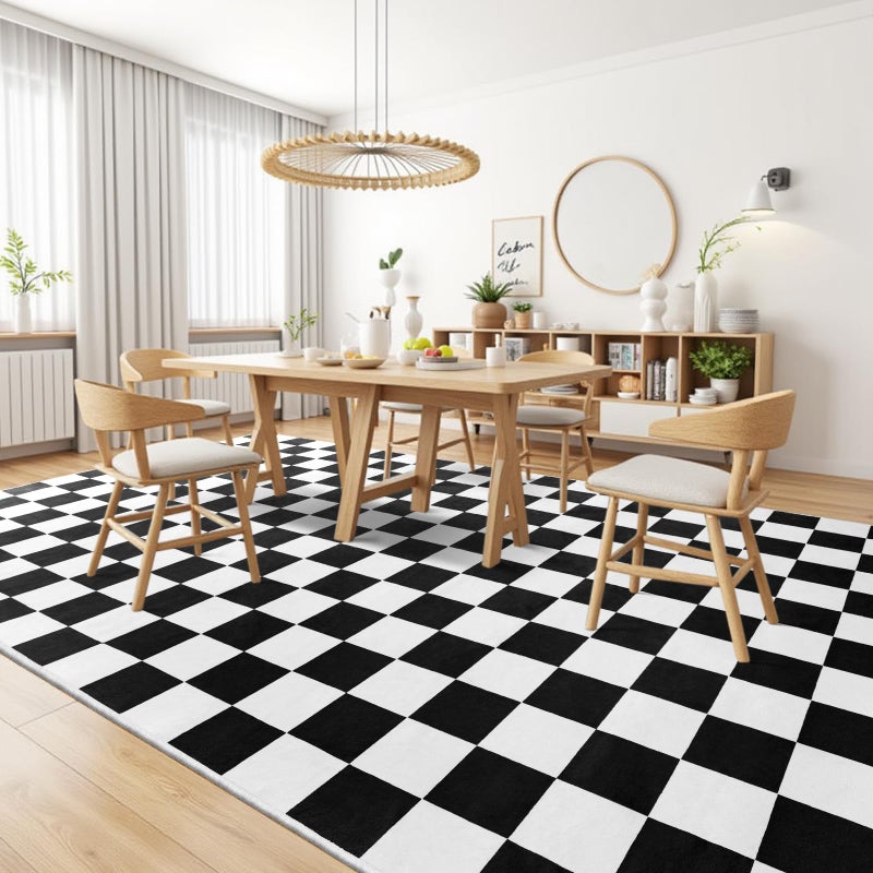 Terrug Black and White Checkered Rug for Bedroom,4x6 Area Rugs Washable with Non Slip for Living Room,Soft Low Pile Stain Resistance Retro Carpet for Dorm Kids Room - Image 4