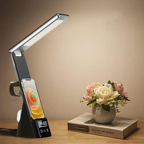 DR Mall DR Mall Wireless Charger 3 in 1 Fast Charging Station with Led with Touch Control Desk Lamp with ClockAlarm 3 Lighting Modes Stepless Brightness Home Office EyeCaring Table Lamp BlackSmartphone  - Image 2