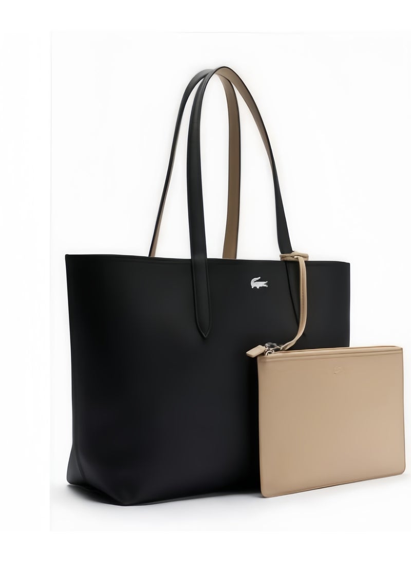 Lacoste Women's Double sided Two tone Large Capacity Handbag, Fashionable Multi functional, Black/Khaki - Image 5