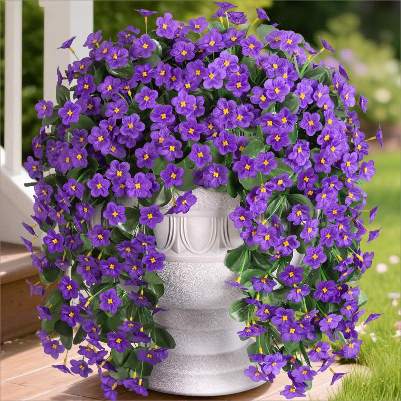HyeFlora Artificial Faux Hanging Flowers for Outdoor Outside Spring Decoration, 2PCS Fake Silk Purple Daisy Plants UV Resistant Look Real Orchid Mums Vine for Front Door Porch Planter Balcony - Image 1