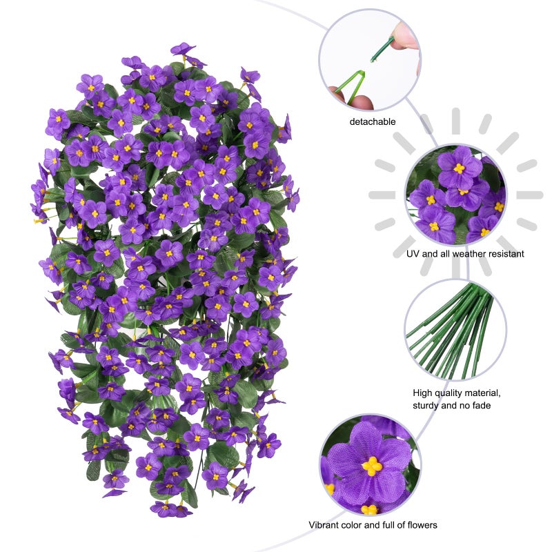 HyeFlora Artificial Faux Hanging Flowers for Outdoor Outside Spring Decoration, 2PCS Fake Silk Purple Daisy Plants UV Resistant Look Real Orchid Mums Vine for Front Door Porch Planter Balcony - Image 5