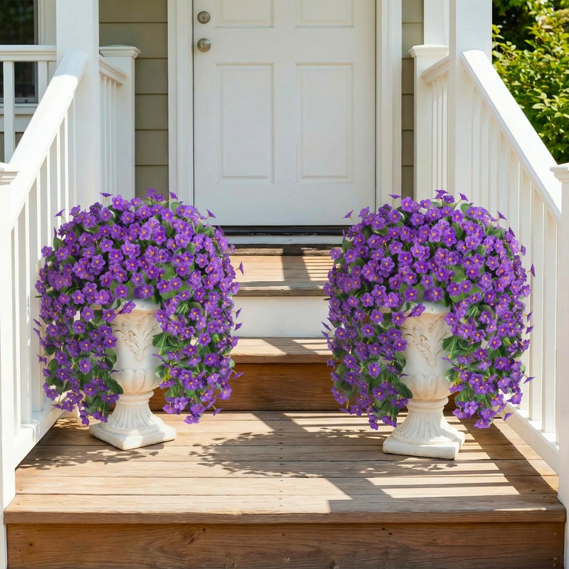 HyeFlora Artificial Faux Hanging Flowers for Outdoor Outside Spring Decoration, 2PCS Fake Silk Purple Daisy Plants UV Resistant Look Real Orchid Mums Vine for Front Door Porch Planter Balcony - Image 4