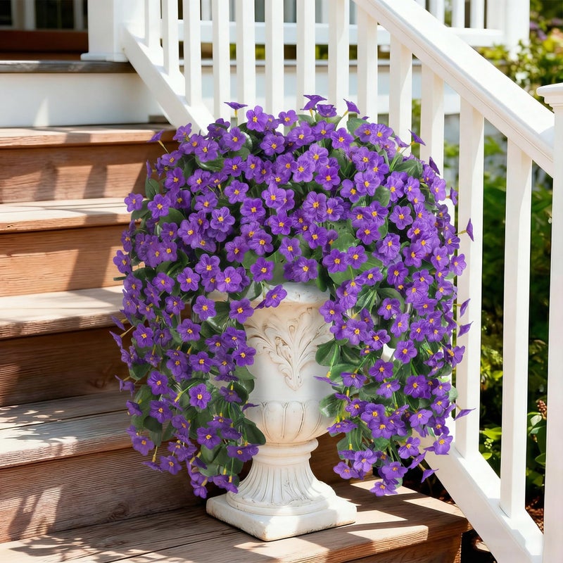 HyeFlora Artificial Faux Hanging Flowers for Outdoor Outside Spring Decoration, 2PCS Fake Silk Purple Daisy Plants UV Resistant Look Real Orchid Mums Vine for Front Door Porch Planter Balcony - Image 3