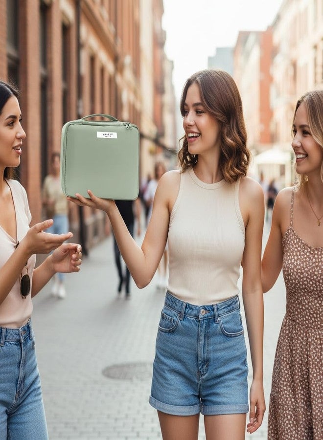 WEMOL حقيبة تنظيم مستحضرات التجميل الصغيرة للسفر من WEMOL مع جيب قابل للفصل، حقيبة تنظيم مكياج فائقة النعومة للفرش وأدوات النظافة الشخصية ومستحضرات التجميل للنساء (أخضر) - Image 4