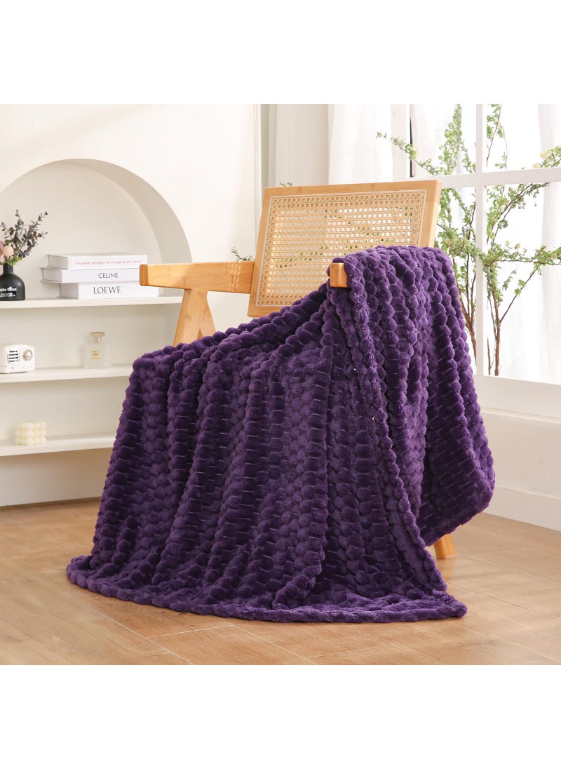 Puncuntex Puncuntex Deep Purple Throw Blanket 50""?60"" inches Fuzzy 3D Jacquard Decorative Flannel Fleece Super Soft Plush Cozy Blanket for Couch Sofa Chair Lightweight  - Image 2