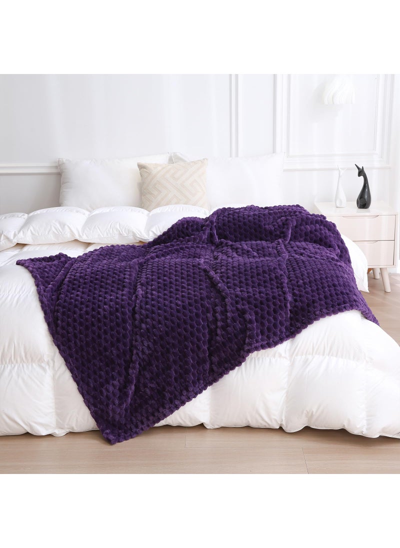Puncuntex Puncuntex Deep Purple Throw Blanket 50""?60"" inches Fuzzy 3D Jacquard Decorative Flannel Fleece Super Soft Plush Cozy Blanket for Couch Sofa Chair Lightweight  - Image 3