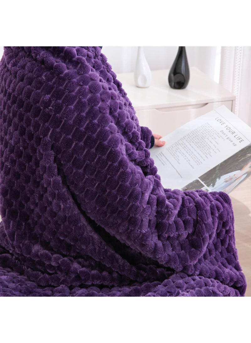 Puncuntex Puncuntex Deep Purple Throw Blanket 50""?60"" inches Fuzzy 3D Jacquard Decorative Flannel Fleece Super Soft Plush Cozy Blanket for Couch Sofa Chair Lightweight  - Image 5