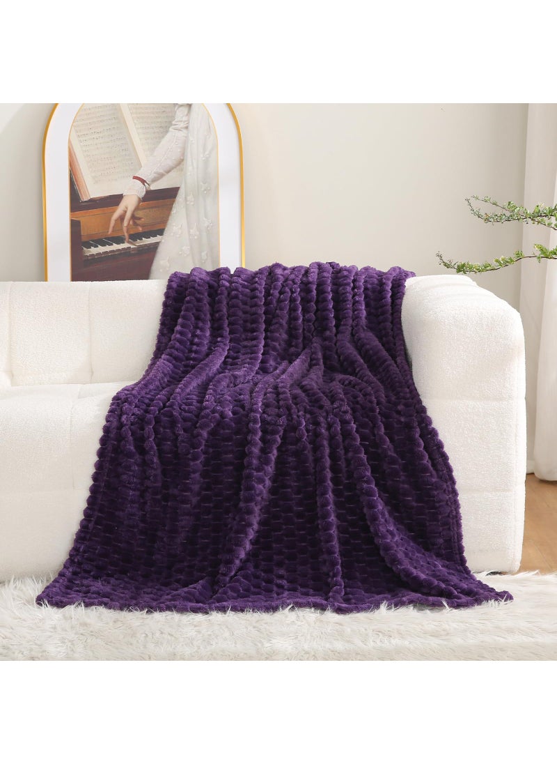 Puncuntex Puncuntex Deep Purple Throw Blanket 50""?60"" inches Fuzzy 3D Jacquard Decorative Flannel Fleece Super Soft Plush Cozy Blanket for Couch Sofa Chair Lightweight  - Image 1