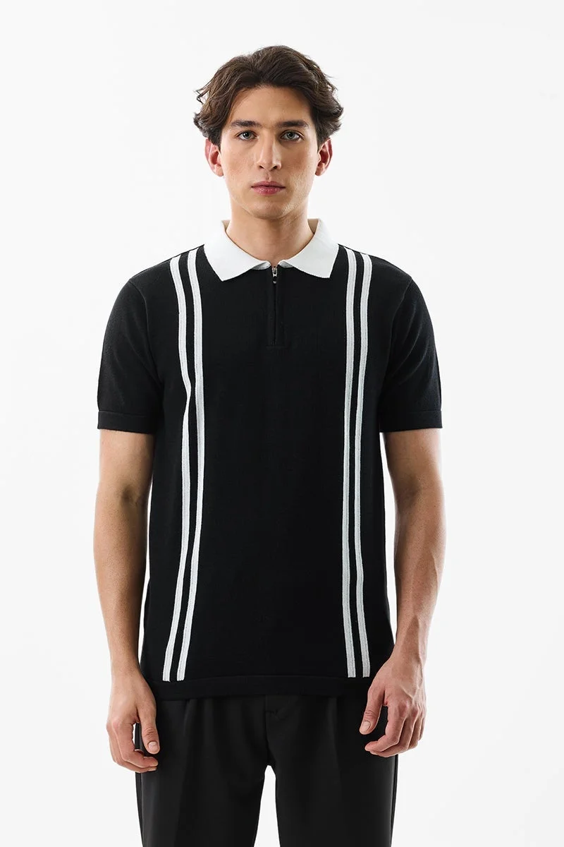 SNITCH Slim Fit 100% Cotton Flat Knit Polo T-Shirt