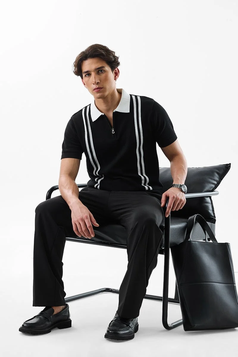 SNITCH Slim Fit 100% Cotton Flat Knit Polo T-Shirt