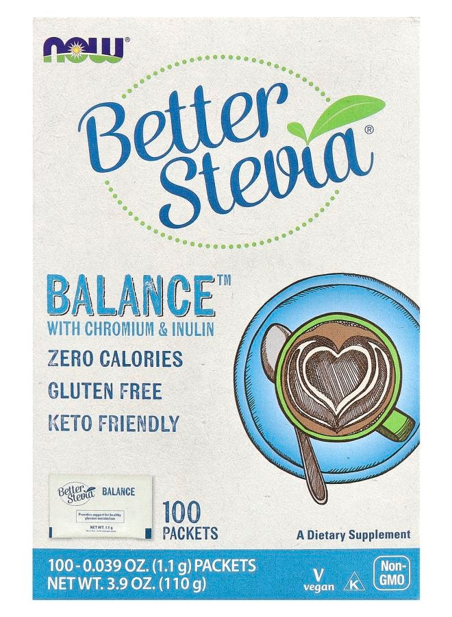 now Better Stevia® Balance™ with Chromium & Inulin 100 Packets 0.039 oz (1.1 g) Each