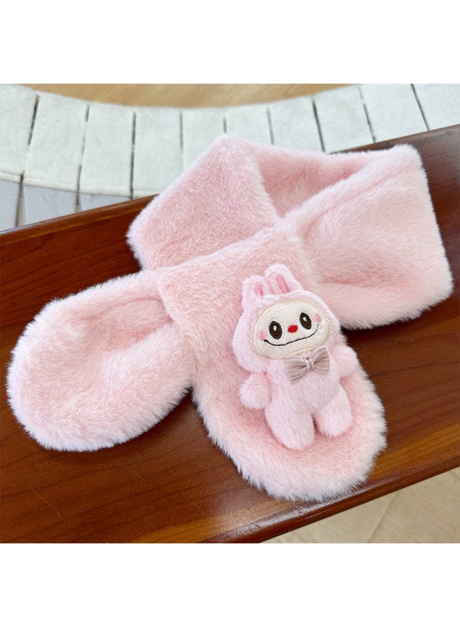 K-style Of Cute And Versatile Plush Kidsren's Scarf Cartoon Boys And Girls Thickeneded Imitation Rabbit Fur Winter Baby Warm Scarf