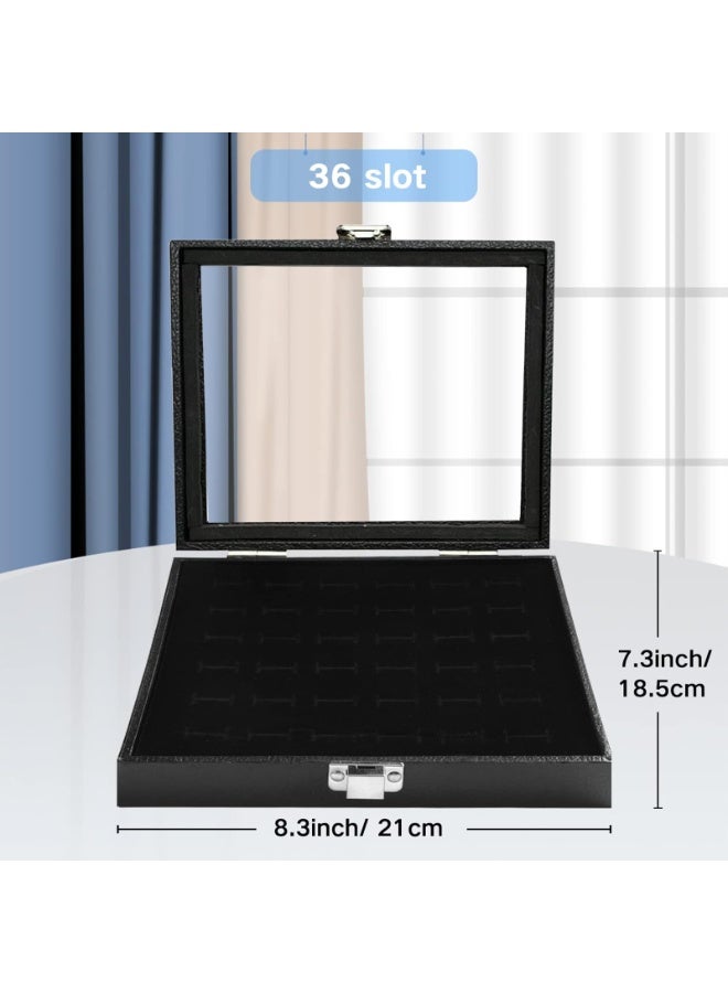 Ring Box with Glass Lid, 36 Slots Black Velvet Jewelry Organizer Display Case for Rings - Image 3