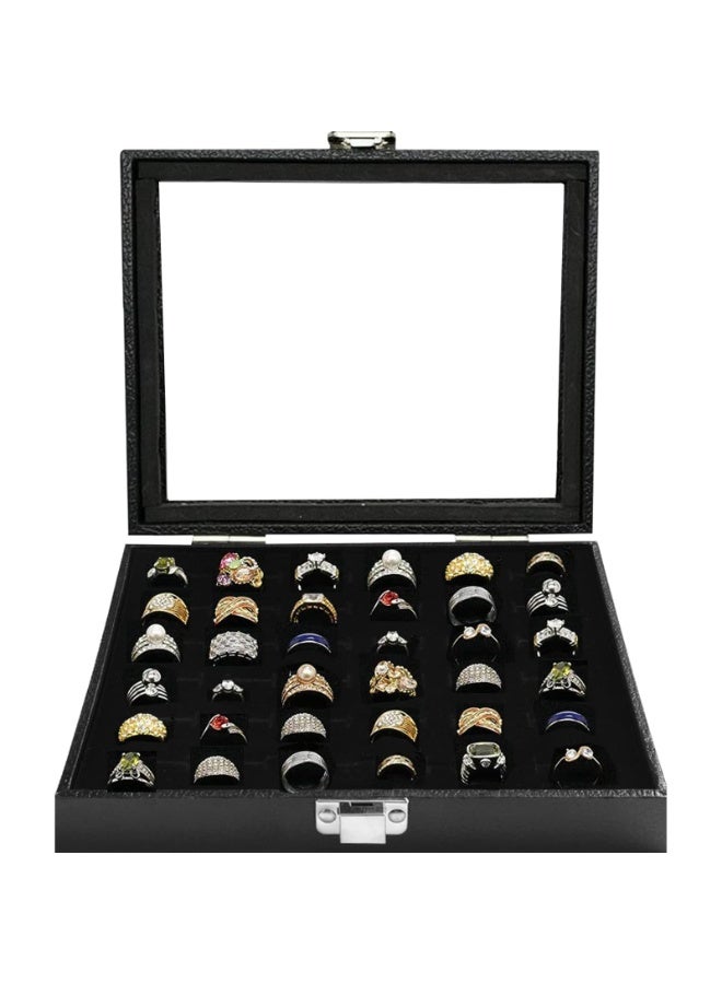 Ring Box with Glass Lid, 36 Slots Black Velvet Jewelry Organizer Display Case for Rings - Image 1