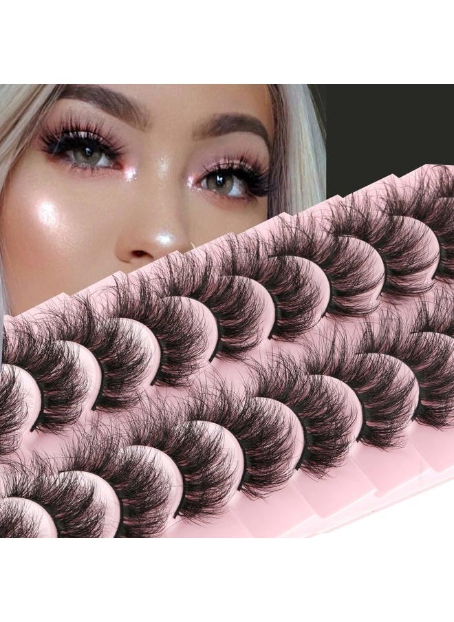 FANXITON Mink Lashes False Eyelashes Dramatic Fluffy Mink Lashes Wispy 19 MM Curly Natural Look 3D Fake Eyelashes 10 Pairs Pack  - Image 1