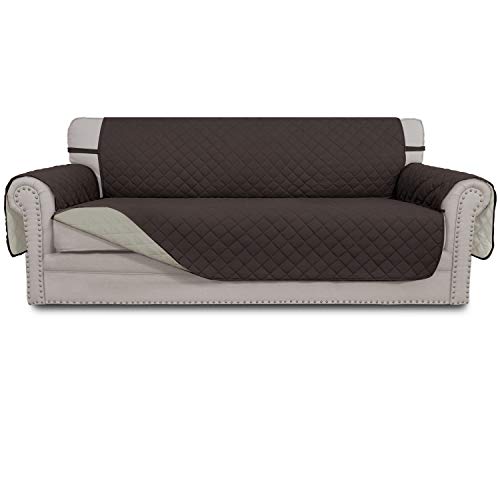 Easy-Going Reversible Oversized Couch Cover for 3 Cushion Couch Sofa Cover for Dogs Water Resistant Furniture Protector Cover with Foam Sticks for Pet (Oversized Sofa, Chocolate/Beige) - Image 1