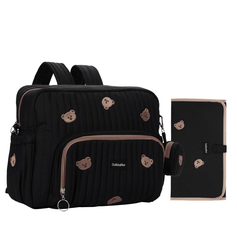 GOBABYMART Diaper Bag Backpack, Medium Maternity baby bag & Changing Pad, Insulated Pockets, Stroller Straps & Pacifier Case (Medium - Black Bears) - Image 1