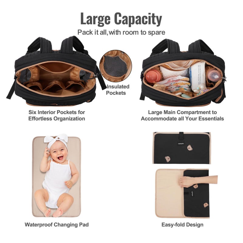 GOBABYMART Diaper Bag Backpack, Medium Maternity baby bag & Changing Pad, Insulated Pockets, Stroller Straps & Pacifier Case (Medium - Black Bears) - Image 3