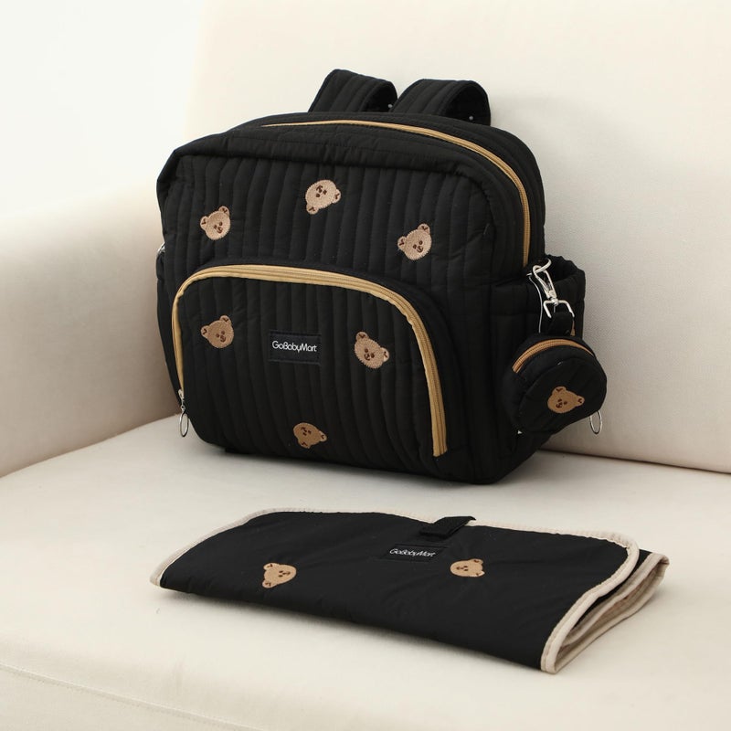 GOBABYMART Diaper Bag Backpack, Medium Maternity baby bag & Changing Pad, Insulated Pockets, Stroller Straps & Pacifier Case (Medium - Black Bears) - Image 2