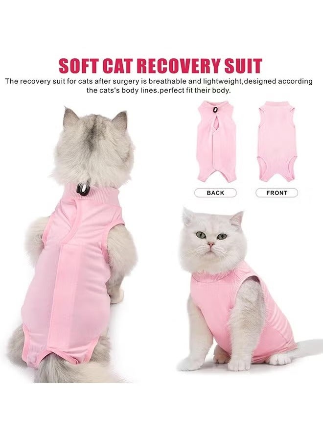 Unewshi Cat Surgery Recovery Suit Kitten Onesie for Cats After Surgery Female Breathable Kitty Spay Suit for Abdominal Wound Skin Diseases E-Collar Alternative Wear(Pink,M)  - Image 2