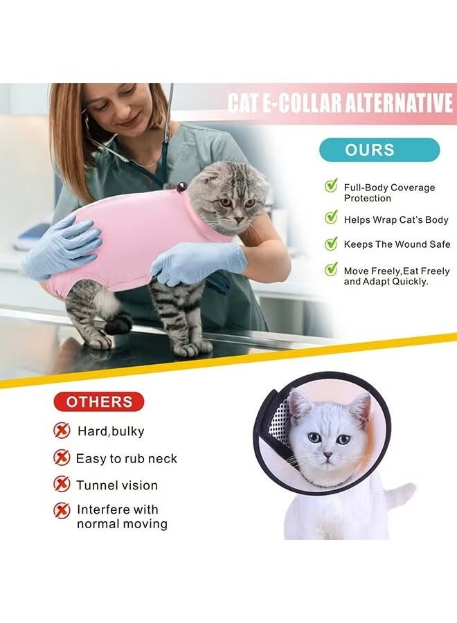 Unewshi Cat Surgery Recovery Suit Kitten Onesie for Cats After Surgery Female Breathable Kitty Spay Suit for Abdominal Wound Skin Diseases E-Collar Alternative Wear(Pink,M)  - Image 5