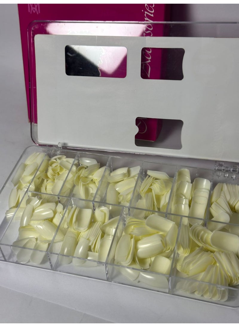 أظافر صناعية بيضاء لاصقة على الطراز الفرنسي، 500 قطعة، مع علبة - Image 1