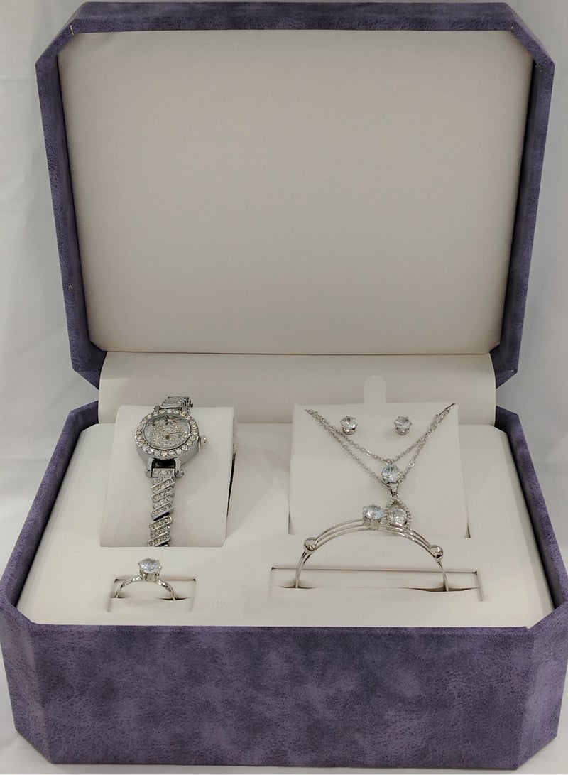 Generic Soft and elegant women's sets, zircon, steel watch 