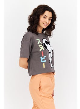 Peanuts Women Crew Neck Short Sleeves Graphic Print T-Shirt, Grey Combo  - Image 2