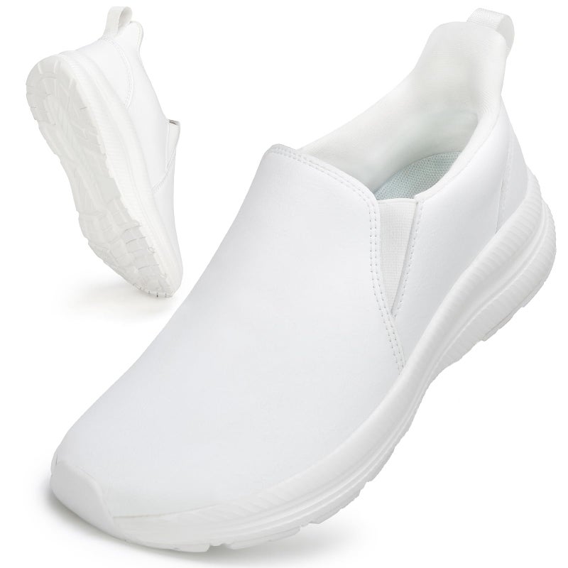 ZOVE Wide Toe Box Shoes Women Wide Width Waterproof Leather Hands Free Nursing Sneakers Ultra Light Extra Wide Walking Sneakers Non-Slip Chef Diabetes Nurse Work Shoes 8816 White 36 New - Image 1