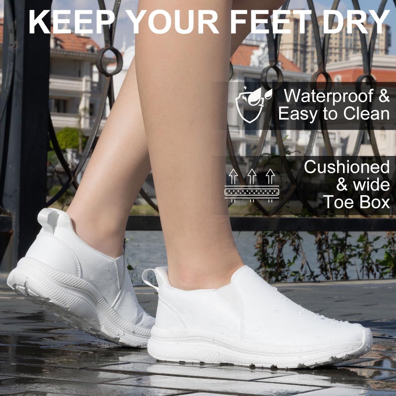 ZOVE Wide Toe Box Shoes Women Wide Width Waterproof Leather Hands Free Nursing Sneakers Ultra Light Extra Wide Walking Sneakers Non-Slip Chef Diabetes Nurse Work Shoes 8816 White 36 New - Image 4