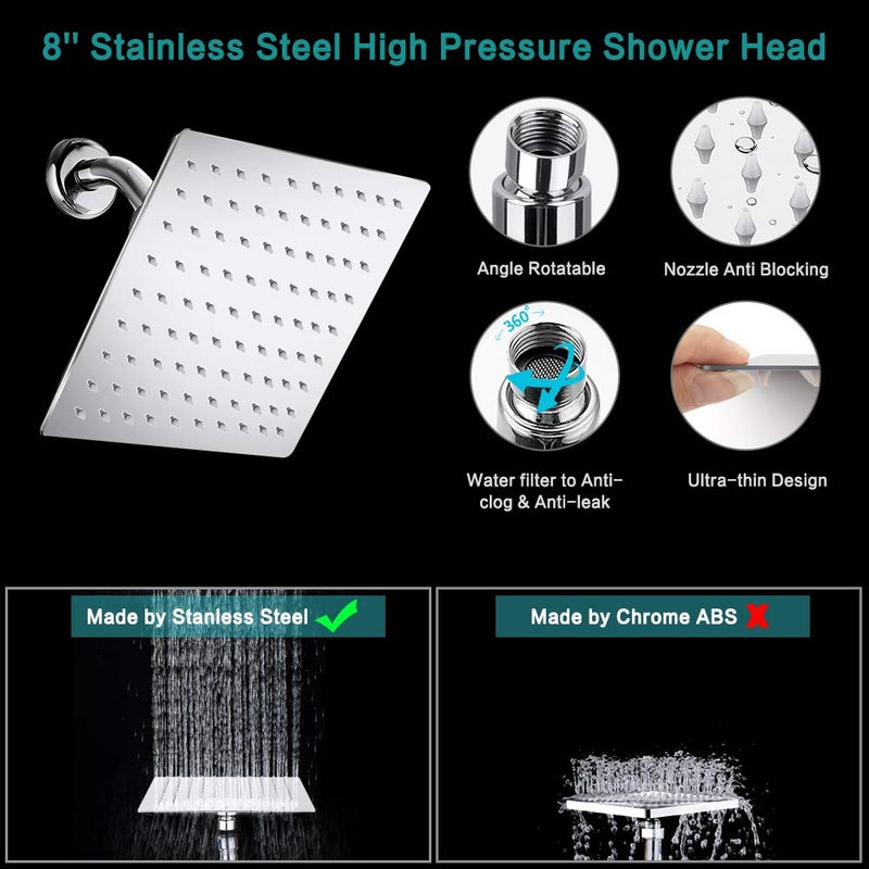 Tudoccy 10 Inch High Pressure Rainfall Shower Head/Handheld Shower Combo With 11 Inch Extension Arm 9 Settings Adjustable Anti-Leak With Holder/Hose Height/Angle Adjustable Chrome - Image 3