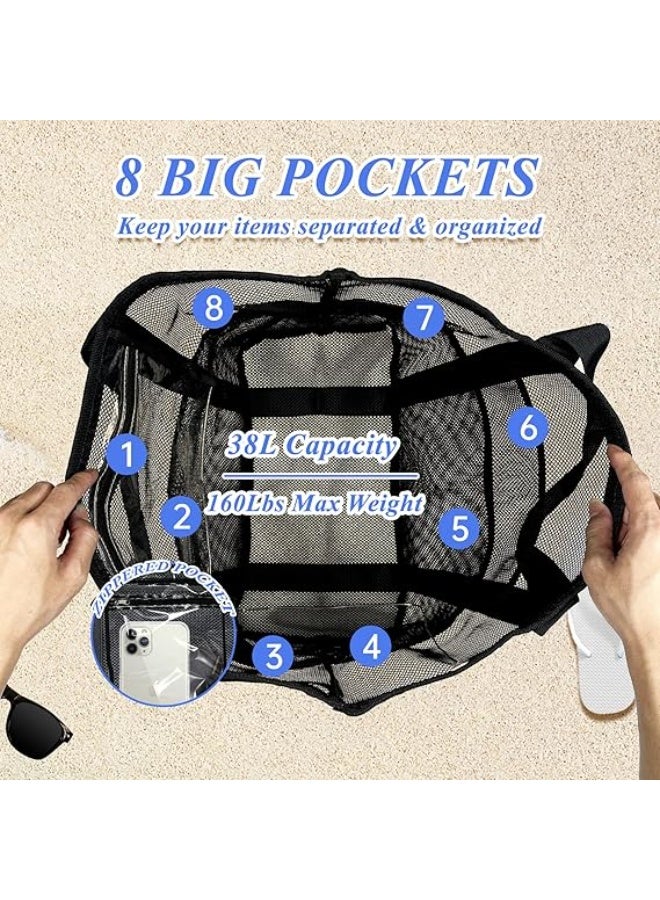 DIOTTI Extra Large Mesh Beach Tote Bag with 8 Pockets, Quick-Dry, Lightweight & Durable Pool Bag for Towels, Clothes, Slippers, Toys, Toiletries, Travel & Outdoor Use (43*39*20 cm) - Image 3