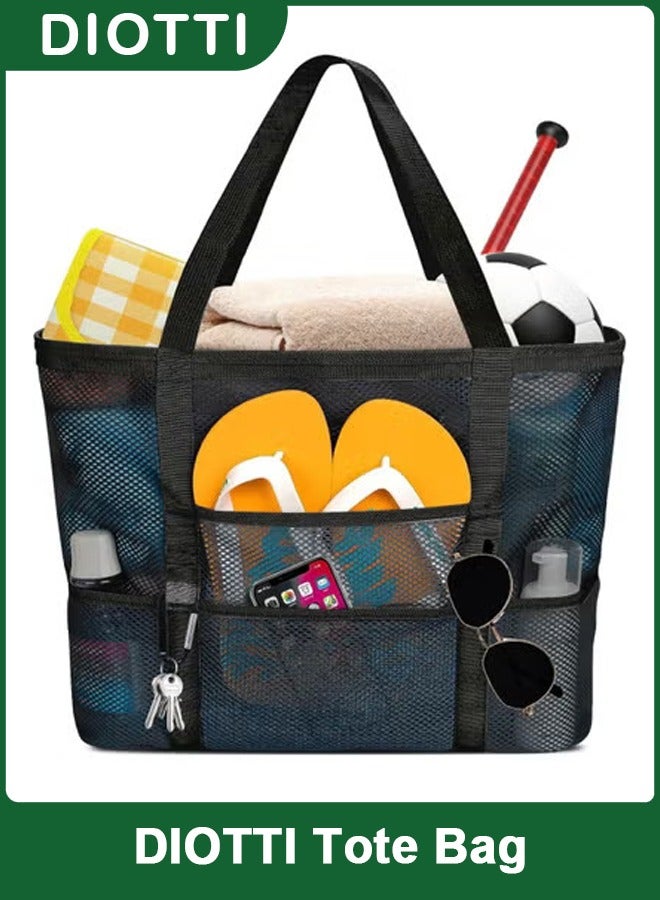 DIOTTI Extra Large Mesh Beach Tote Bag with 8 Pockets, Quick-Dry, Lightweight & Durable Pool Bag for Towels, Clothes, Slippers, Toys, Toiletries, Travel & Outdoor Use (43*39*20 cm) - Image 1