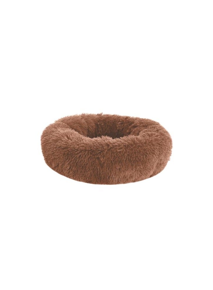 سرير كبير منفوش للحيوانات الأليفة - بني | سرير دونات مُقوّم للقطط والكلاب بفرو صناعي وقاعدة مانعة للانزلاق