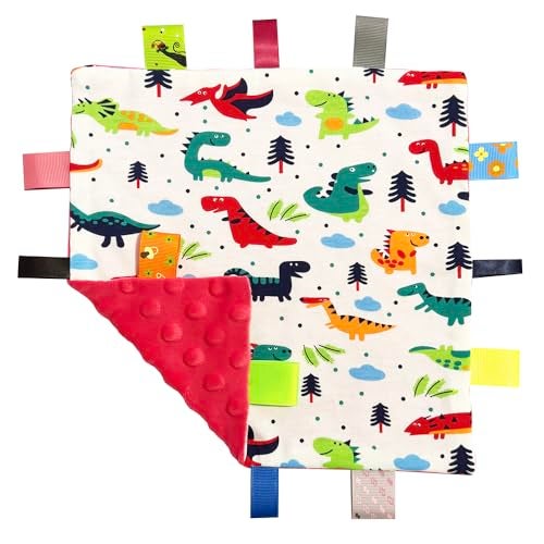 FOMUNI❤Deliver Fast Baby Soft Touch Comforter Blanket with Tags,Tag Comforter, Comfort Security Blanket Gift for Toddler Child Kids, Dinosaur Comforter Blanket-Red - Image 1