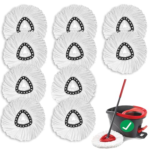 XHMAXE 10 PCS Spin Mop Replacement Head,100% Microfiber Mop Heads Replacements with Triangle Spin Mop Head, 360 Degree Round Spin Mop Replacement Head for Easy House Cleaning Floor Mopping - Image 1