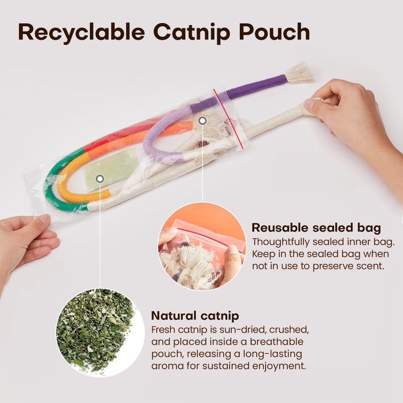 Potaroma Cat Toys Chew Ropes 3Pcs with Refillable Natural Catnip, Safe Teeth Cleaning Toy for Indoor Kittens, Interactive Cat Nip Kitty Toys for All Breeds 19.5 Inches - Image 5