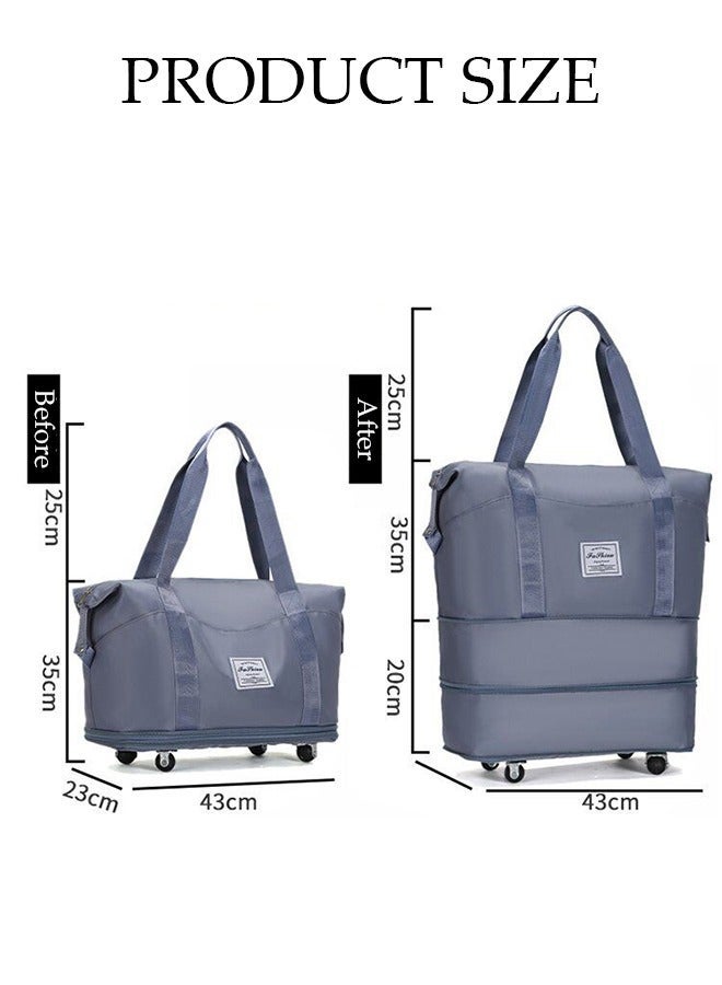 DUNISO Large Capacity Foldable Luggage Bag Expansion Travel Duffel Bag with Dry and Wet Separation and Universal Wheel Portable Travel Lightweight Waterproof Oxford Duffel Fabric Bag for Weekender Sports Gym - Image 3