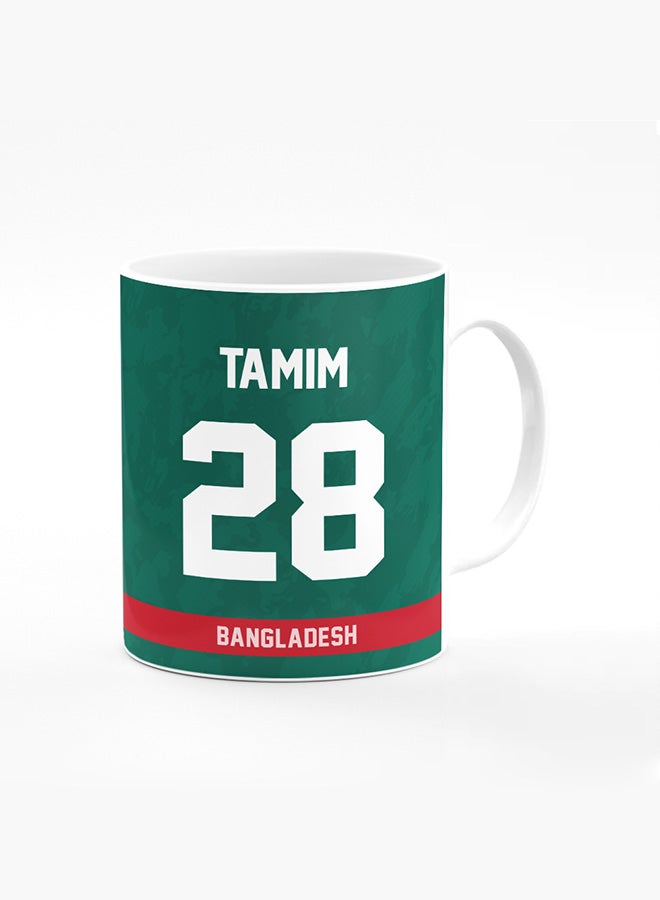 Stylizedd Designer Printed Coffee Mug with Heavy Duty Handle 11oz Ceramic Personalised Gift Mugs Cup [Microwave Safe & Dishwasher Proof ] - Cricket Player - Tamim Iqbal, Jersey Number - 28 - Image 1