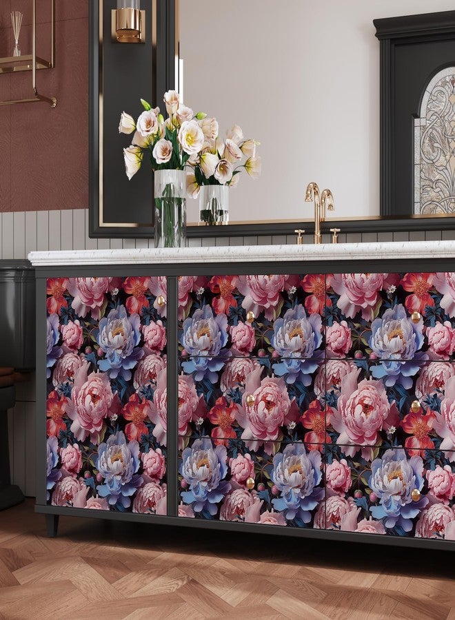 CRE8TIVE Pink Blue Peonies Floral Wallpaper Vintage Dark Floral Peel and Stick Wallpaper for Bedroom Bathroom 12"x118" Self Adhesive Removable Vinyl Floral Contact Paper for Cabinets and Drawers Walls - Image 2