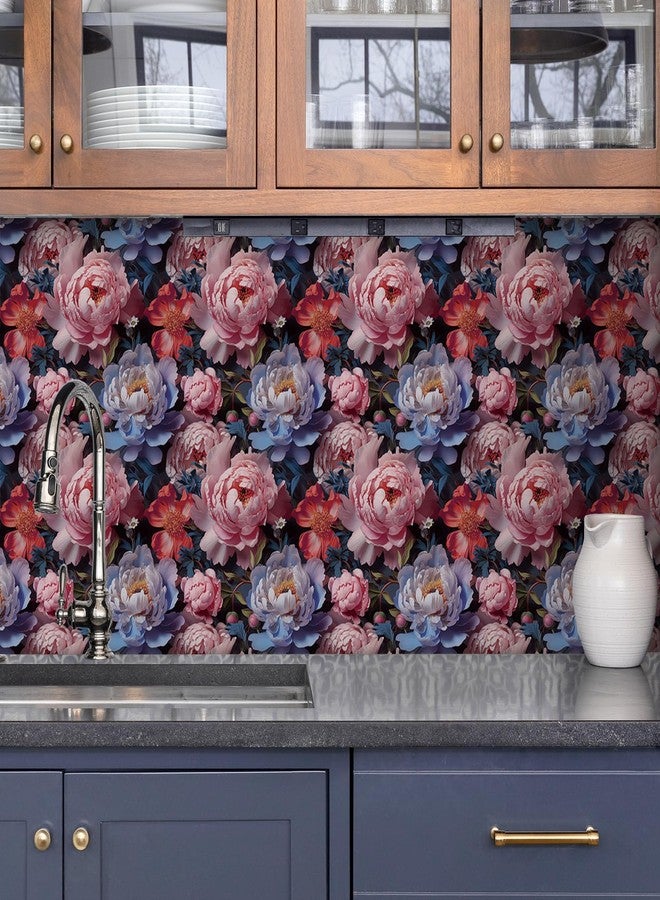 CRE8TIVE Pink Blue Peonies Floral Wallpaper Vintage Dark Floral Peel and Stick Wallpaper for Bedroom Bathroom 12"x118" Self Adhesive Removable Vinyl Floral Contact Paper for Cabinets and Drawers Walls - Image 5