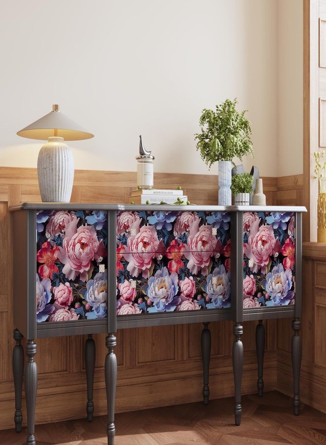 CRE8TIVE Pink Blue Peonies Floral Wallpaper Vintage Dark Floral Peel and Stick Wallpaper for Bedroom Bathroom 12"x118" Self Adhesive Removable Vinyl Floral Contact Paper for Cabinets and Drawers Walls - Image 4