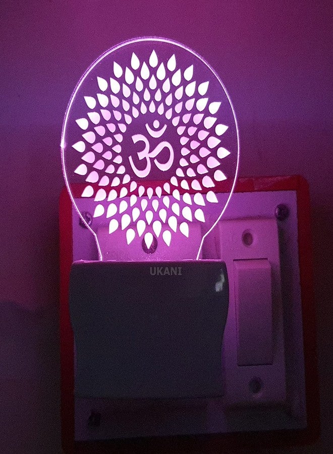 UKANI 3D Beautiful OM Night Lamp Comes with 7 Multicolor and 3D Illusion Design Suitable in Living Room, Lobby for Positive Energy (Size 3 Inch) - Image 1