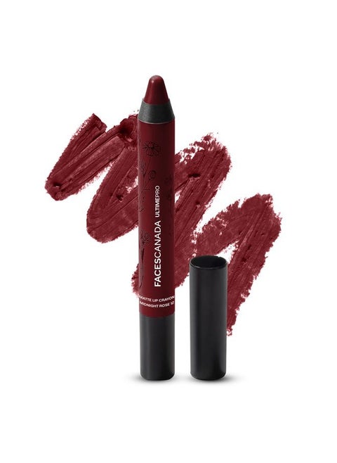 Ultime Pro Matte Lip Crayon - Midnight Rose | 8 HR Long Lasting | Intense Color in One Stroke | Hydrating Lips with Chamomile & Cocoa Butter | 0.10 Oz/2.8g