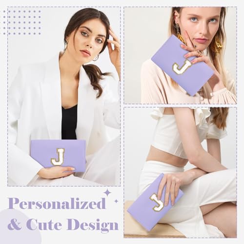ChaoGreat Personalized Makeup Bag Initial A-Z Preppy Patch Bag,Small PU Leather Travel Cosmetic Bag Pouch with Zipper,Purple Cute Toiletry Bag,Gift Ideal for Teen Girls Women Birthday Friend Mom,Latter J - Image 4