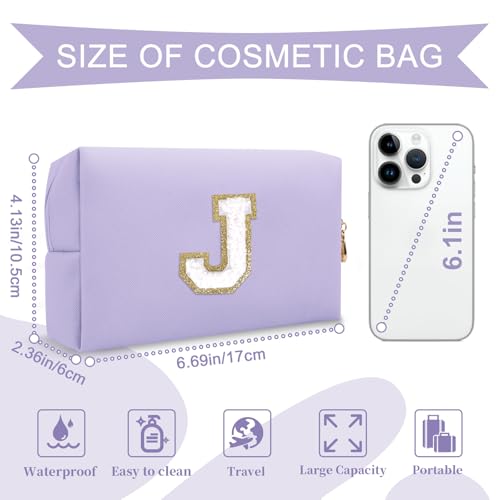 ChaoGreat Personalized Makeup Bag Initial A-Z Preppy Patch Bag,Small PU Leather Travel Cosmetic Bag Pouch with Zipper,Purple Cute Toiletry Bag,Gift Ideal for Teen Girls Women Birthday Friend Mom,Latter J - Image 2