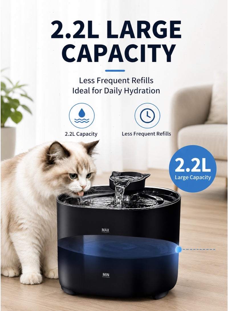 Black Automatic Cat Water Fountain, Stainless Steel Dispenser with Water Filter, Ultra Quiet Operation, Circulating Fresh Water Bowl for Healthy Drinking, Ideal for Household Pets - Image 4