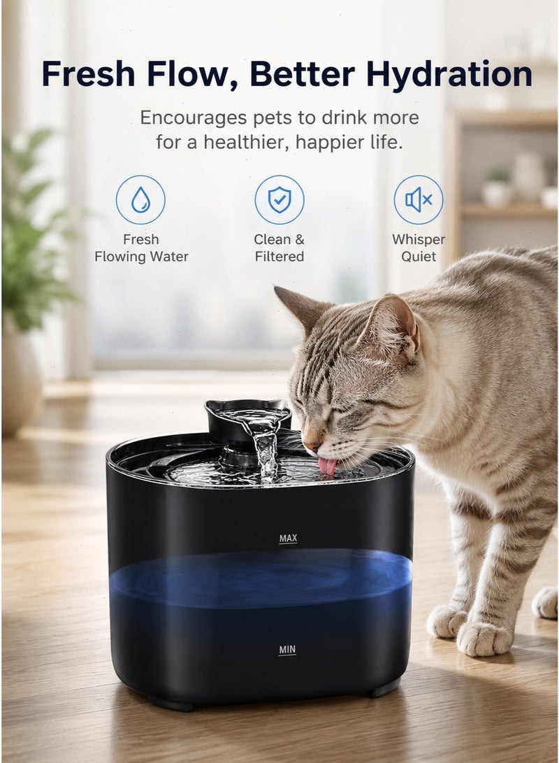 Black Automatic Cat Water Fountain, Stainless Steel Dispenser with Water Filter, Ultra Quiet Operation, Circulating Fresh Water Bowl for Healthy Drinking, Ideal for Household Pets - Image 2